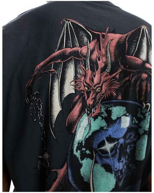 AllSaints Black Dragon Short Sleeve Crew T-shirt With Back Print for men