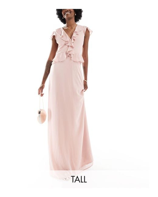 TFNC London Pink Bridesmaid Chiffon Maxi Dress With Ruffle Detail