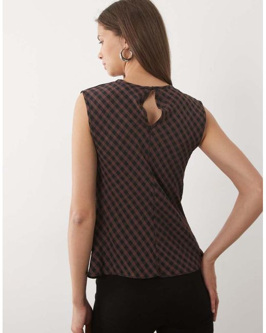 New Look Brown Drape Neck Detail Mesh Top