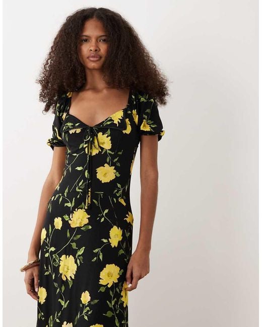 ASOS Multicolor Scalloped Collar Puff Sleeve Seam Detail Maxi Tea Dress