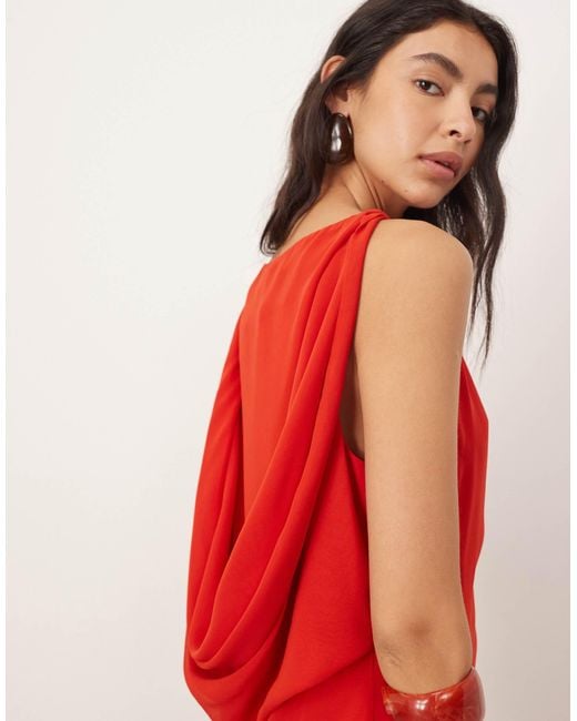 ARRANGE Embroidered Drape Back Midi Dress With Fringe Hem