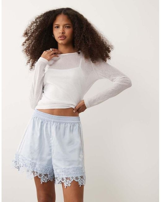 Adidas Originals Blue Satin Shorts With Lace Hem