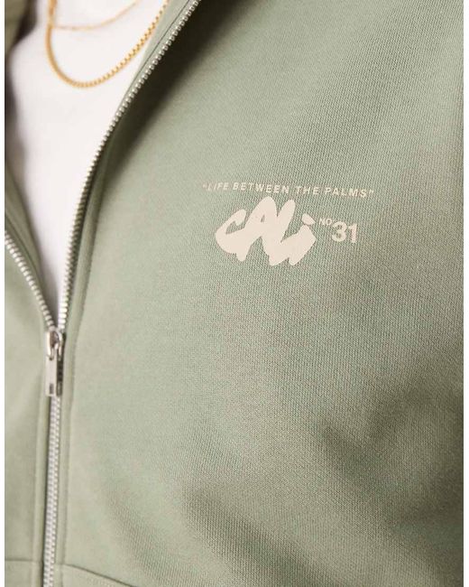 ASOS Rechte Hoodie Met Rits En Print Op De Borst En Rug in het Green voor heren