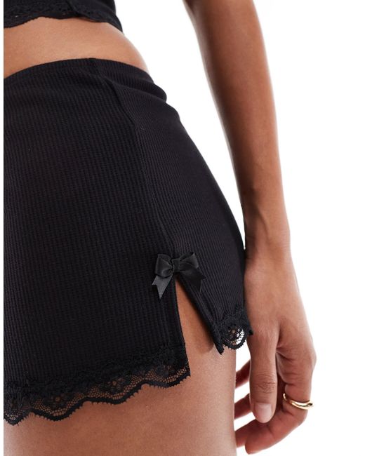 Cotton On Black Cotton On Waffle Lace Edge Boyshort Co-ord