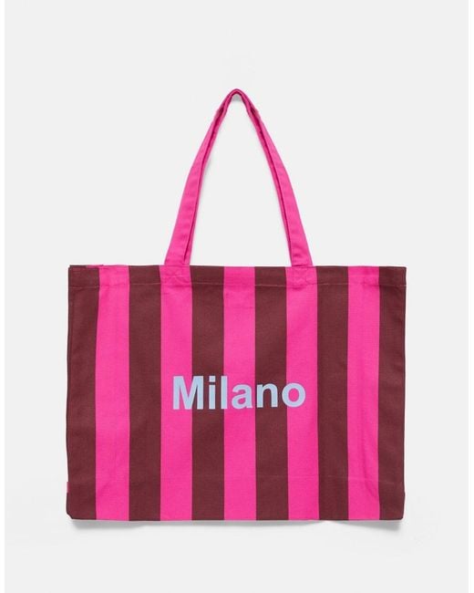 Borsa Shopper A Righe Cities di Pull&Bear in Pink