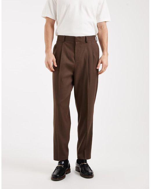 ASOS White Wool Rich Premium Relaxed Tapered Dress Pants With Pleats for men