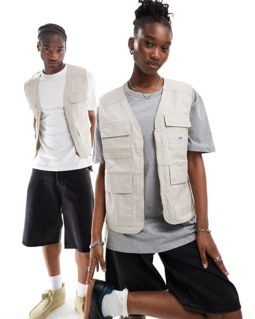 Lee Jeans Gray Unisex Workwear Label Utility Vest Relaxed Fit