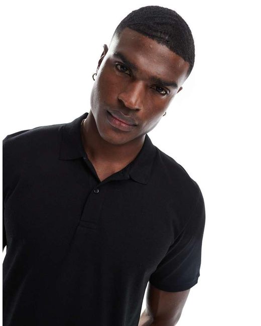 Jack & Jones Black Pique Polo for men