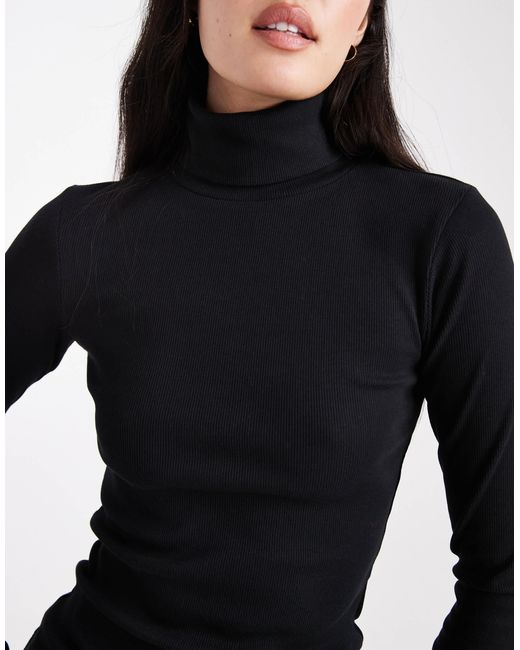 Vero Moda Black – langärmliges, geripptes jersey-oberteil