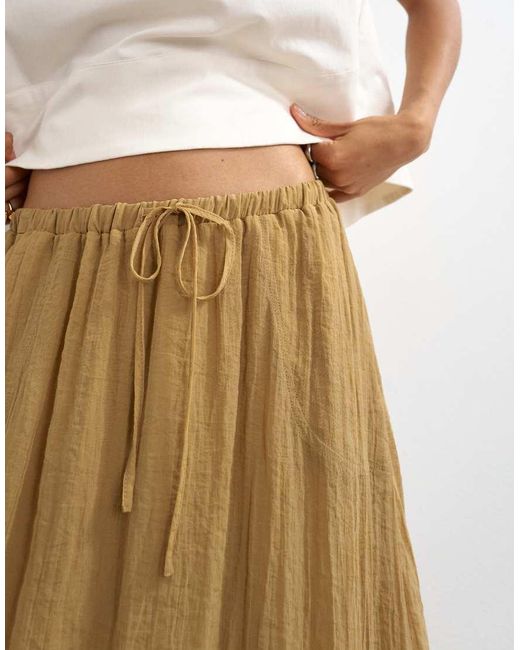 TOPSHOP Natural Tie Detail Crinkle Bubble Hem Maxi Skirt
