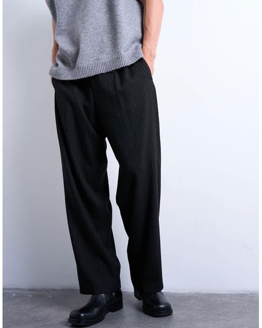 Topman White Pleated Wide Leg Trouser for men