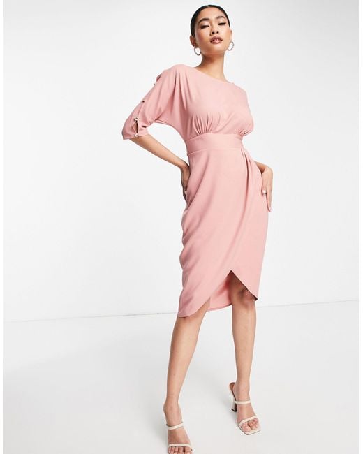 Closet Synthetic Button Sleeve Kimono Style Dress in Pink | Lyst
