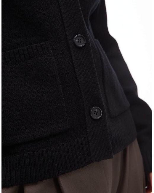 ARKET Black Textured Yarn Wool Cardigan With V-Neck And Front Pockets