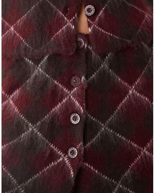 The Ragged Priest Red Argyle Button Up Mini Skirt