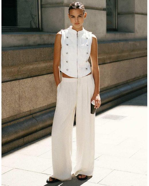 Pull&Bear Nette Broek Met Elastische Taille in het Natural