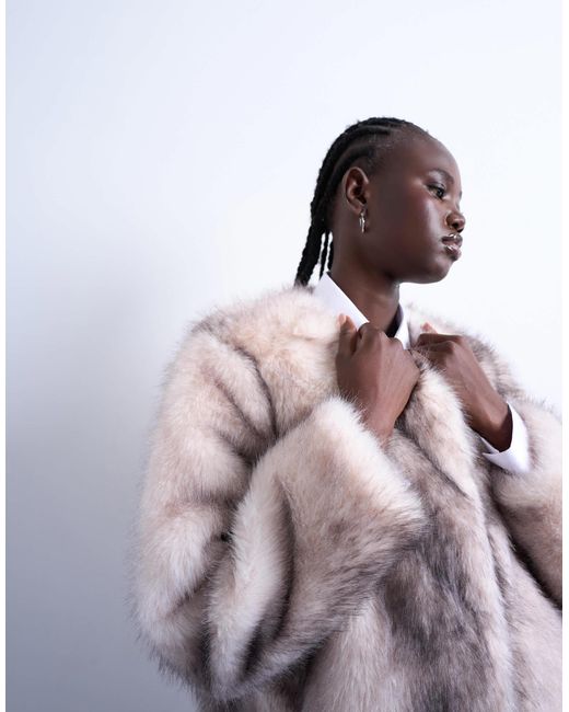 TOPSHOP White Faux Fur Collarless Mid Length Coat