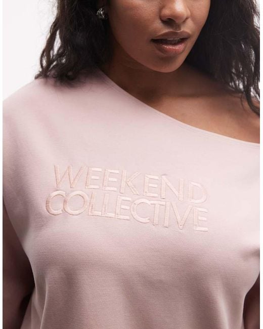 ASOS Pink Weekend Collective Curve Co-Ord Interlock Off Shoulder Sweatshirt
