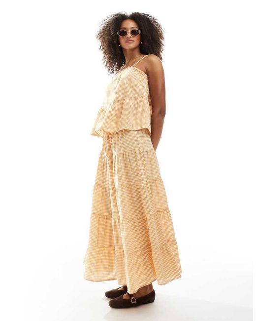 Wednesday's Girl Natural Gingham Tiered Midaxi Skirt