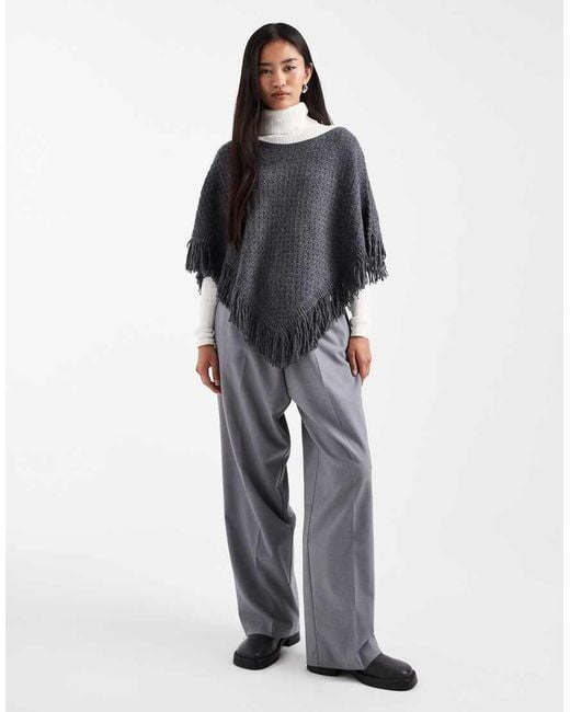 Hollister Gray Knitted Fringe Detail Poncho