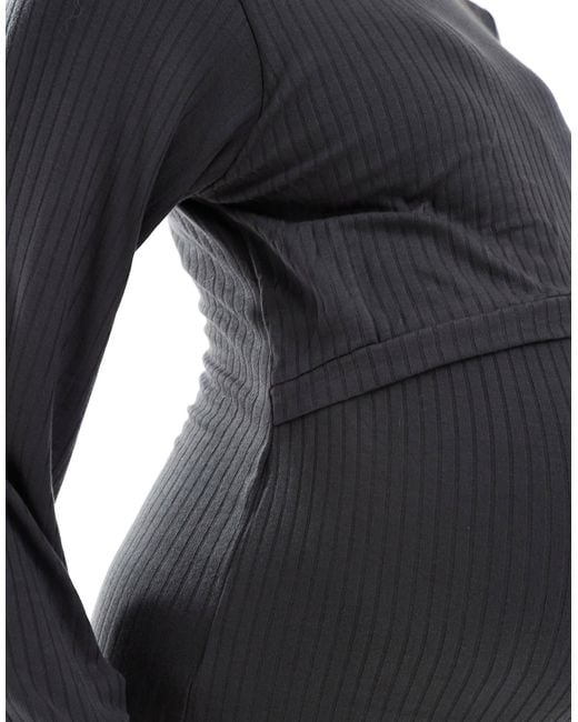 Mama.licious Black Mamalicious maternity – langärmliges umstands-midikleid aus jersey