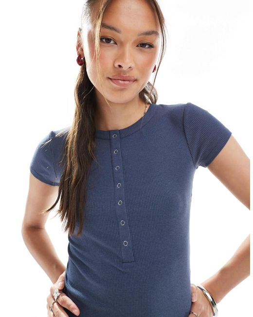 Cotton On Blue Henley Short Sleeve Tee