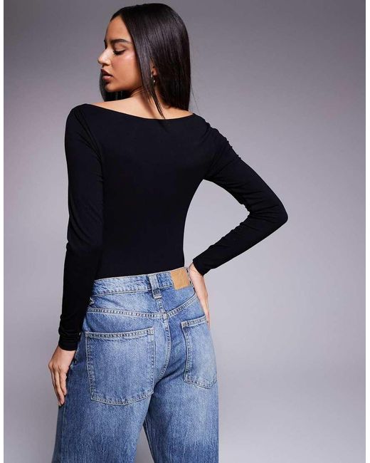 ASOS Black Long Sleeve Twist Front Bodysuit