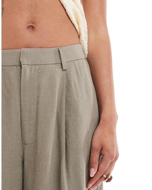 ASOS Gray Linen Blend Barrel Leg Utility Trousers