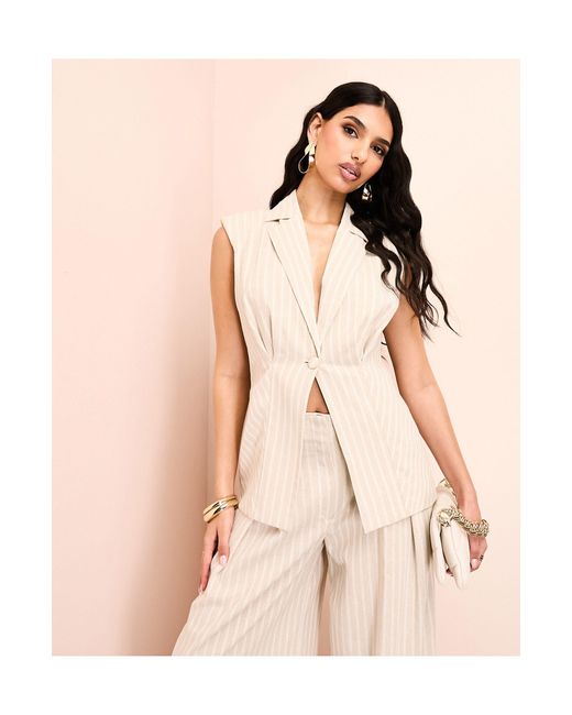 ASOS Natural Linen Look Long Line Sleeveless Tailored Blazer With Bow Back