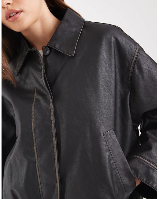 ASOS Gray Vintage Wash Leather Look Bomber Jacket