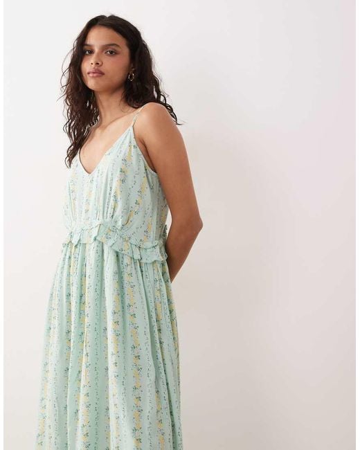 Y.A.S Green Festival Cami Midi Dress With Button Front Detail
