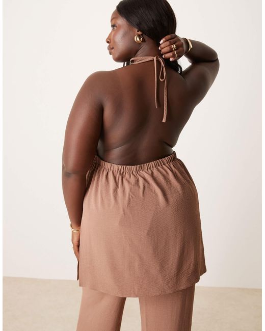 ASOS Brown Curve Tailored Floaty Halter Neck Top Co-ord