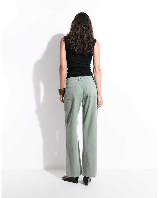 Lioness Green Penny Asymmetric Button Detail Relaxed Leg Jeans