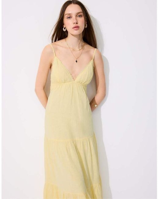 Stradivarius White Long V-neck Dress