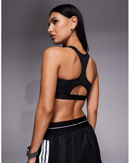 Adidas Originals Black Adidas Training Optime Essentials Mid Support Sports Bra