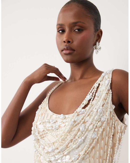 ASOS Natural Premium Draped Pearl Mini Dress