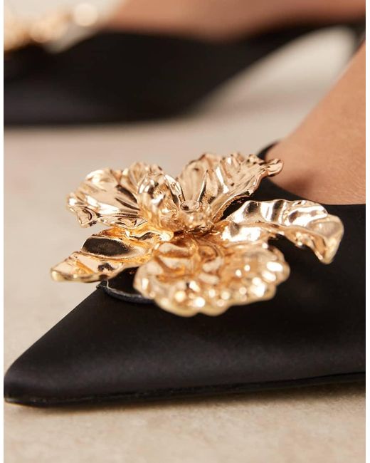 ASOS Gray Savvy Flower Trim Detail Mid Heel Mules