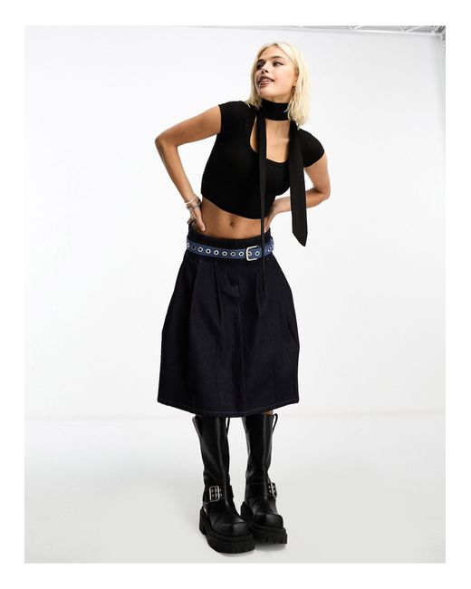 Daisy Street Black Cropped Square Neck T-shirt With Skinny Scarf