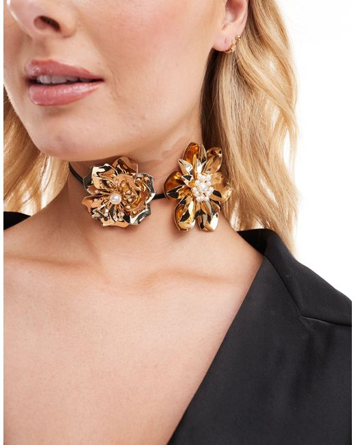 ASOS Black Choker Necklace With Double Corsage Design