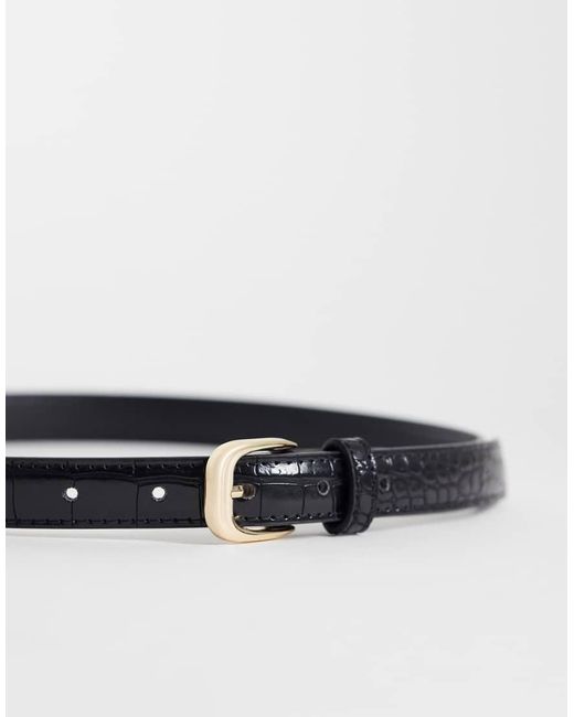 Mango White Slim Croc Effect Belt