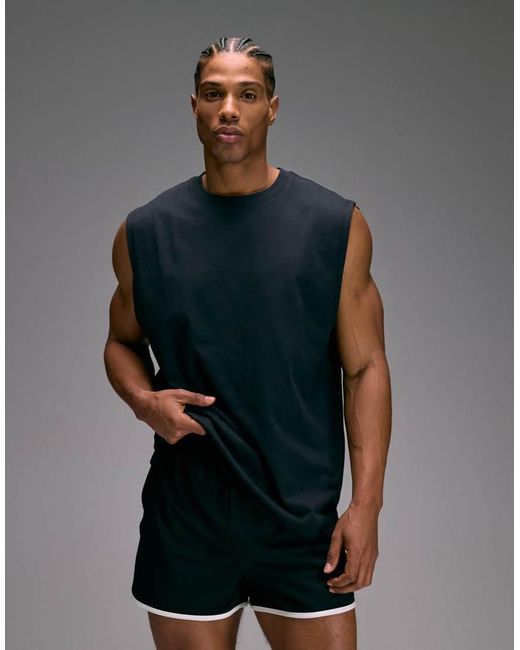 4505 Black Cotton Oversized Pump Training Tank With Boxing Graphic And Quick Dry Finish for men
