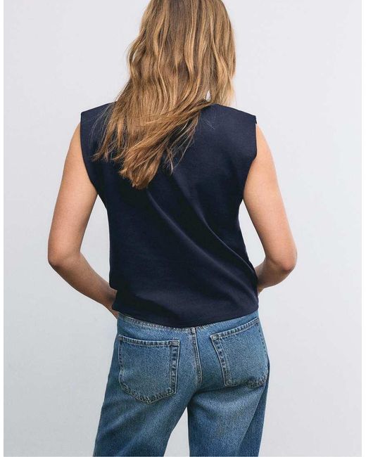 Stradivarius Blue Basic T-shirt With Padded Shoulders