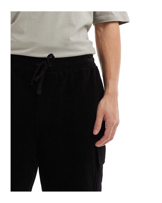 ASOS Black Oversized Ribbed Velour Shorts for men