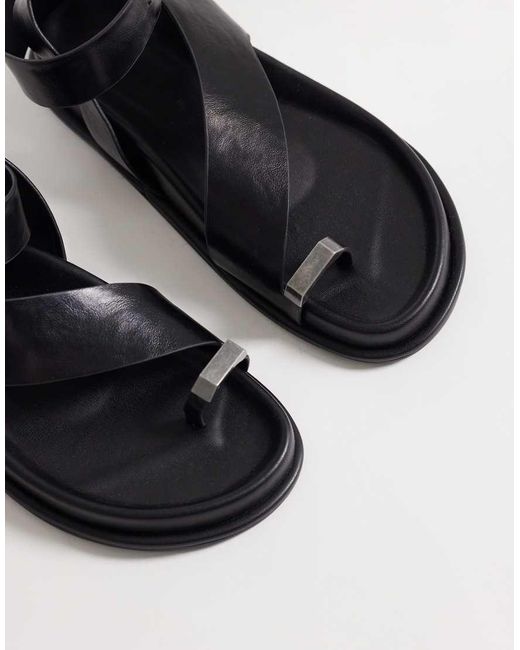 ASOS Black Fletcher Footbed Sandal With Metal Toe Loop