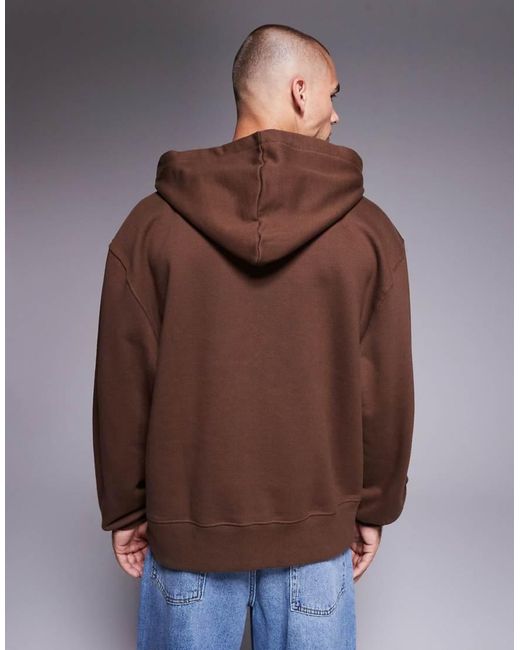 Sudadera Marrón Extragrande Con Capucha Y Cremallera De Tejido Grueso De 400 G/M2 Premium De ASOS de hombre de color Brown