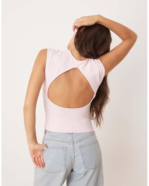 ASOS White Polyamide Ruched Tank Top With Open Back