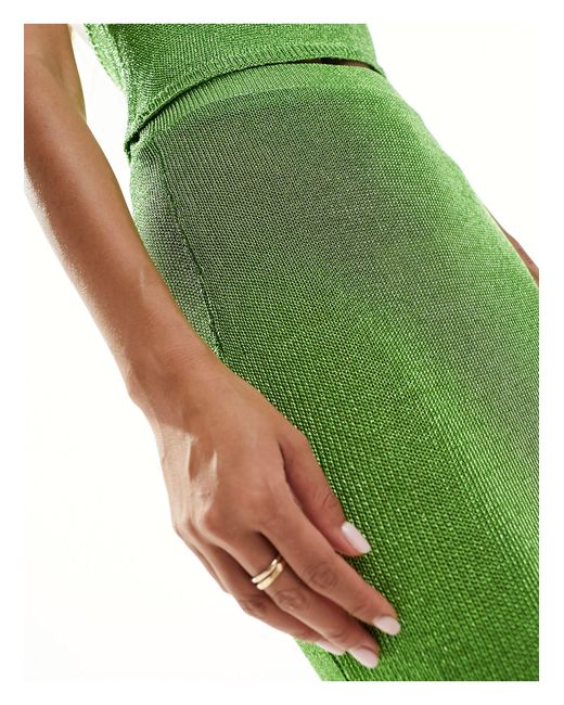 In The Style Green X Perrie Sian Metallic Knitted Maxi Skirt Co-ord