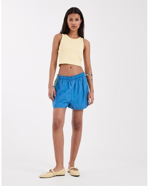 JJXX Blue Fallon Ribbed Cropped Singlet