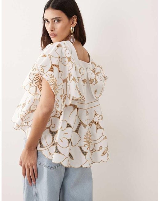 ARRANGE Natural Embroidered Cut Out Top Co Ord