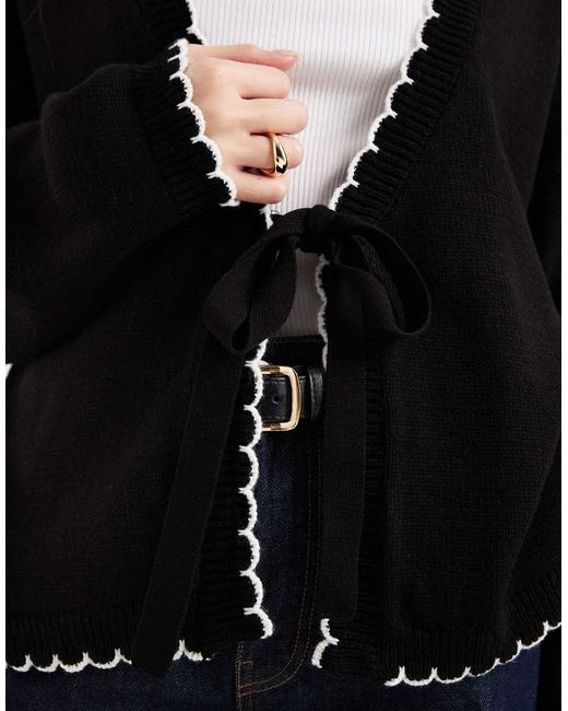 Miss Selfridge Black Tie Detail Blanket Stitch Cardigan