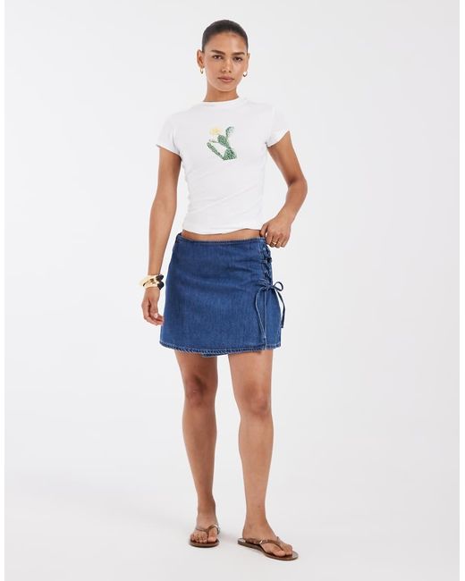 Vero Moda Blue Tie Side Detail Denim Mini Skirt